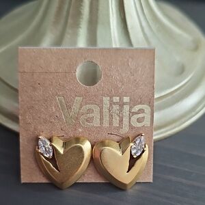 Gold Plated Heart Earrings with Crystal Accents